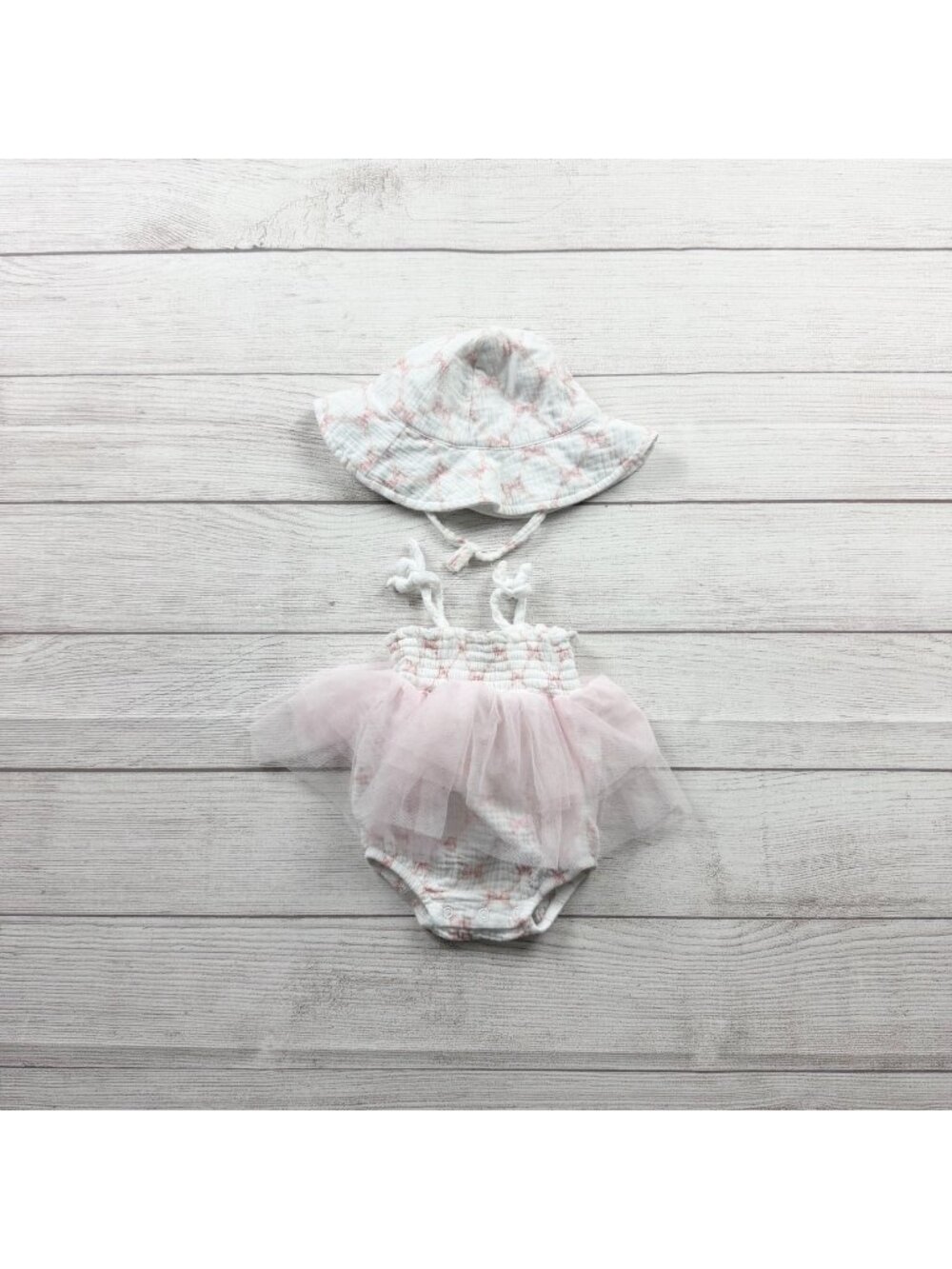 Floral Threads Baby Girl Tulle Romper Sun Hat Set 6-9 Months